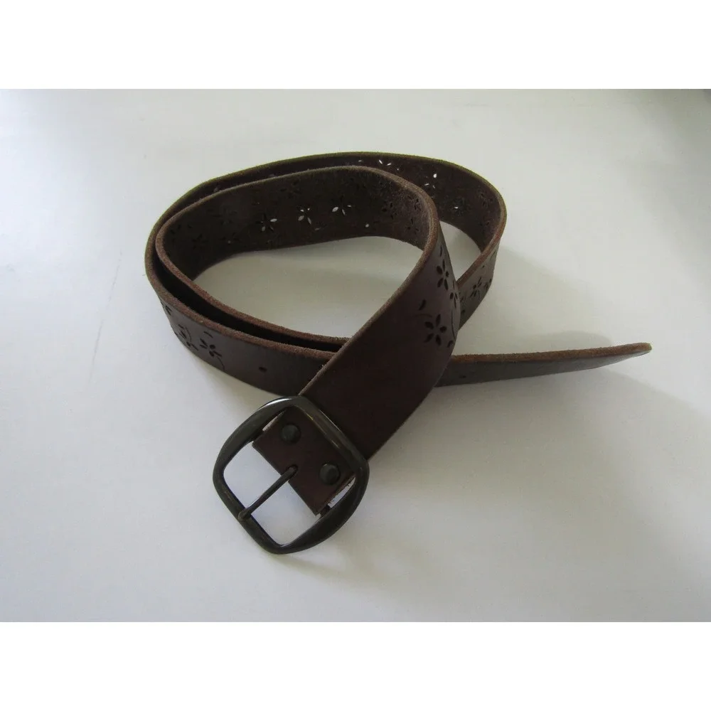 Genuine Italian Leather Brown Floral‎ Cutout Belt XXL Made in USA Boho Western